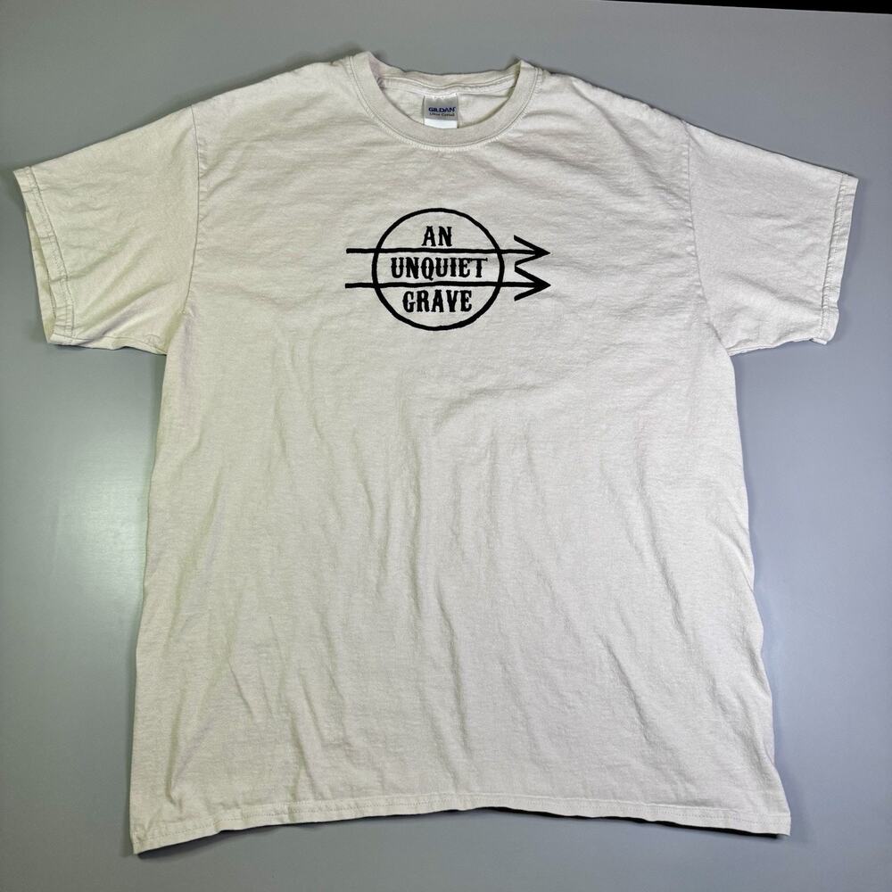 An Unquiet Grave T-Shirt Large Gildan Ultra Cotton Beige Graphic Band Style Punk